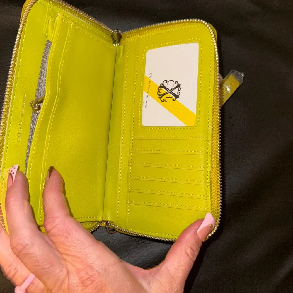 CXL by Christian Lacroix Kara Croco Zip Around Wristlet Wallet Moss Yellow NEW